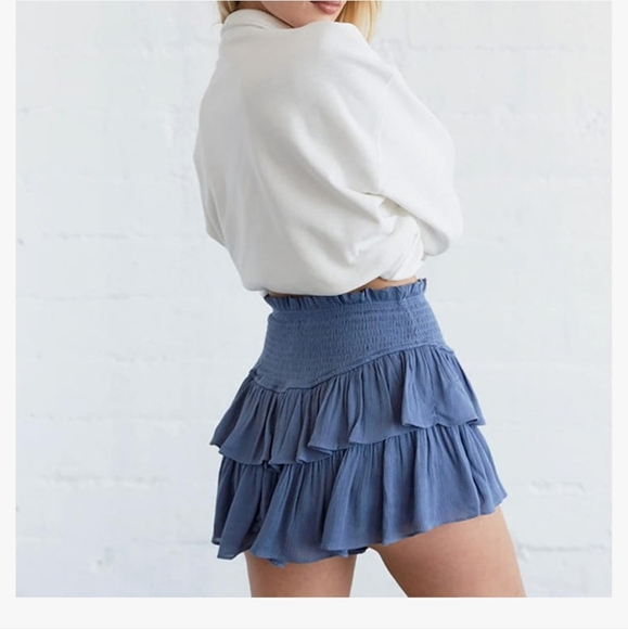 REWASH Mini Skirt High Waisted Skorts Ruffle In Blue. Size Small - Picture 2 of 13